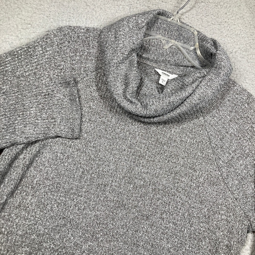 Sonoma Cowl Neck Sweater Womens XL Grey Heathered Ribbed Knit Curved Hem Raglan